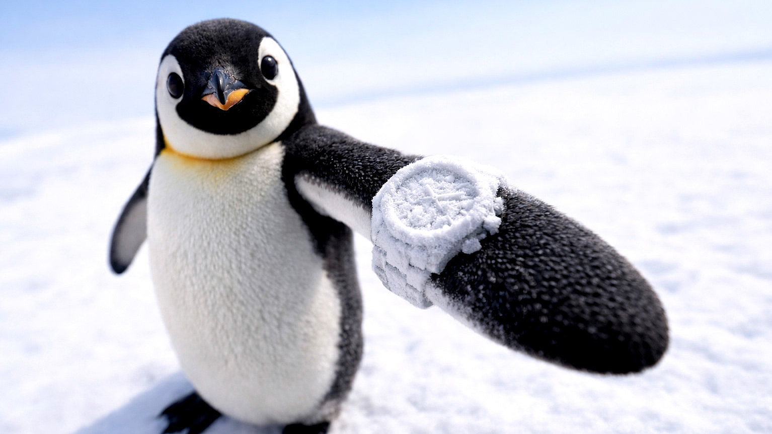 Pinguin mit Last Minute Uhr
